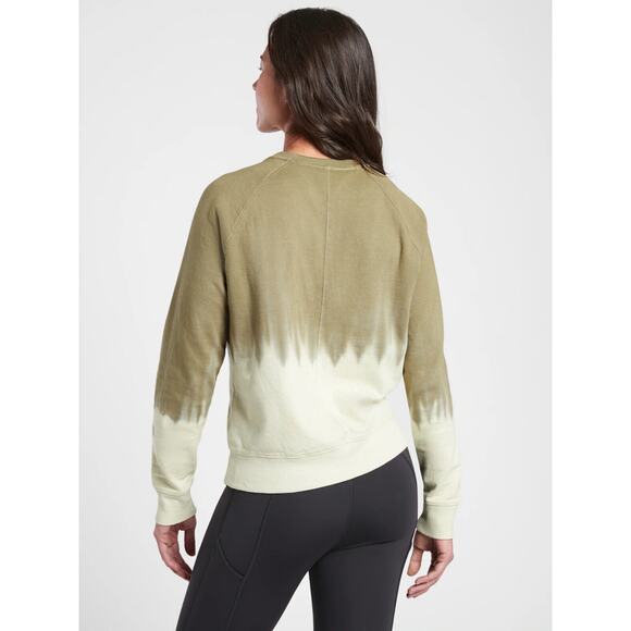 Athleta Sundown Dip Dye Shirt Womens XS Moss Beige Round Neck Raglan Long Sleeve - Picture 14 of 15